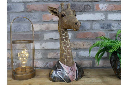 Quirky and Smart Giraffe in a Suit Bust Statue 48cm tall