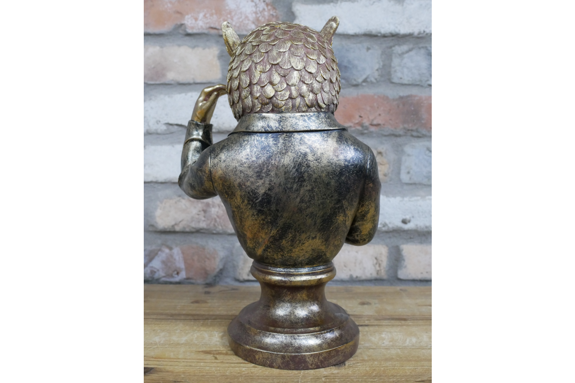 Wise Owl Reading Bust Home Décor Statue in Elegant Suit