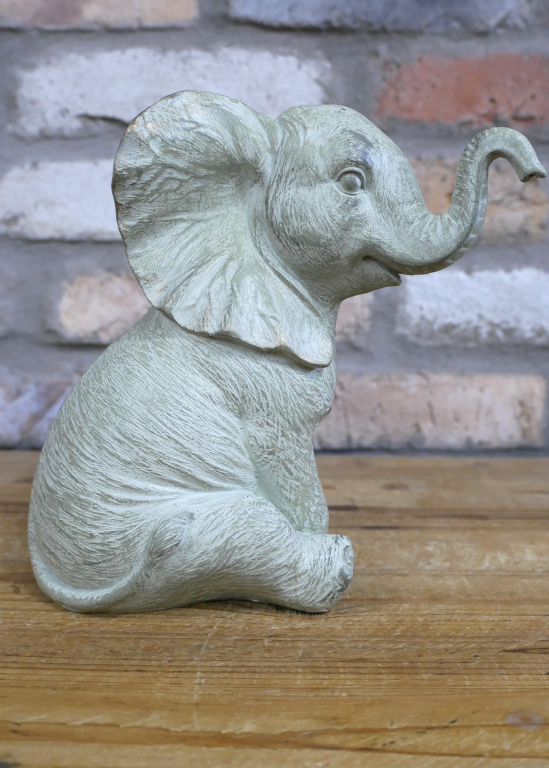 Elephant With Raised Trunk Statue Pale Grey