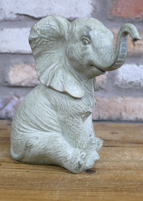 Elephant With Raised Trunk Statue Pale Grey