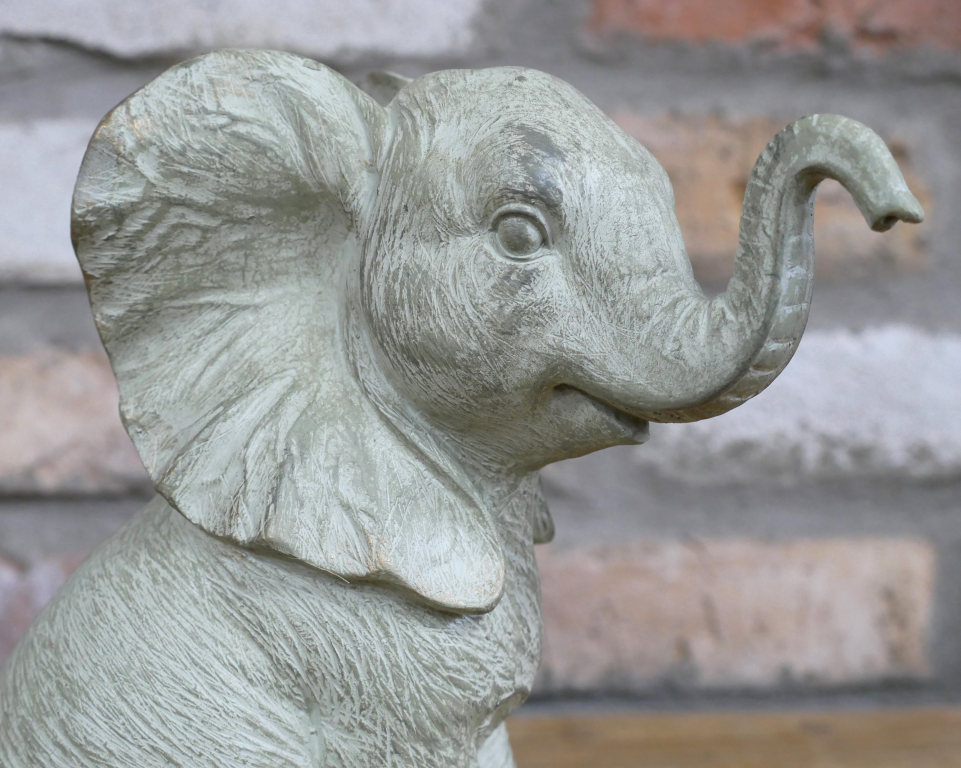 Elephant With Raised Trunk Statue Pale Grey
