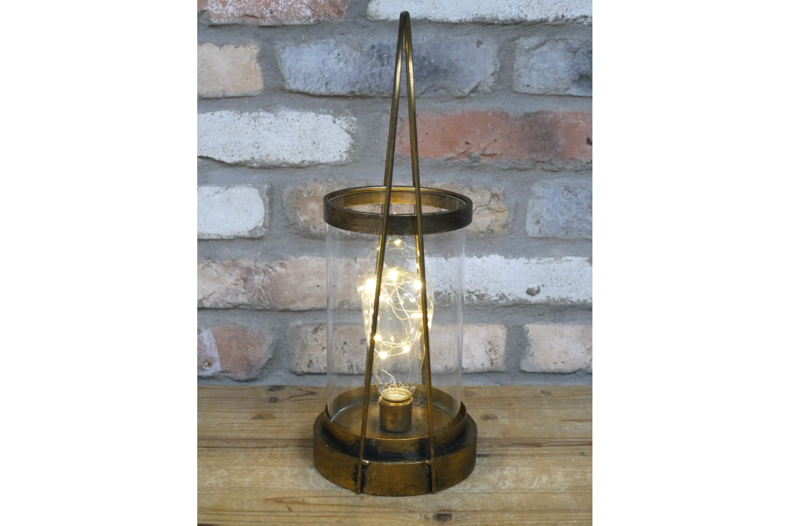 Tall Modern Rustic Industrial Table Lamp in Aged Gold Battery Operated