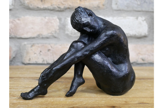 Sitting Woman Sculpture in Aged Black/Bronze