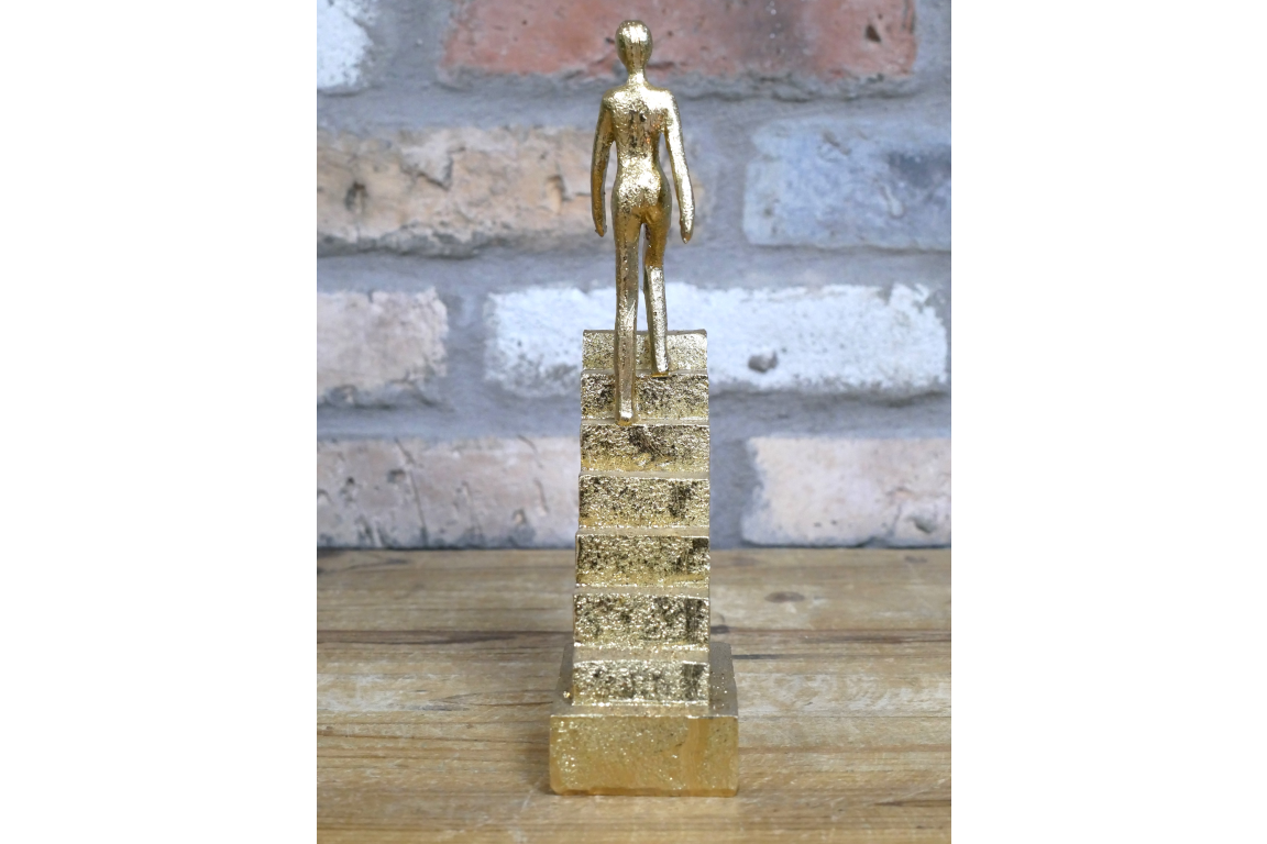 Walking The Stairs Statue In Gold - Elegant Decorative Figurine for Home & Office Decor