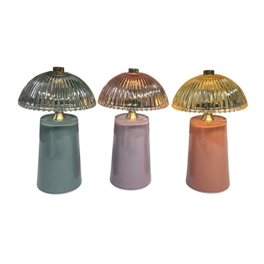 Domed Ambience Sage Green Glass Battery LED Lamp
