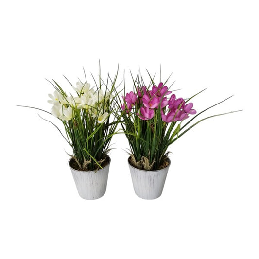 Potted Crocus White Faux Floral Arrangement 30cm