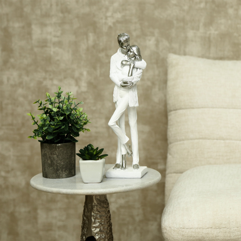 33.5cm White and Silver Standing Couple Sculpture