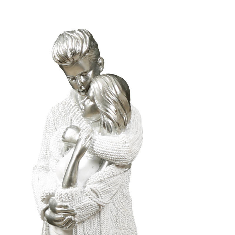 33.5cm White and Silver Standing Couple Sculpture