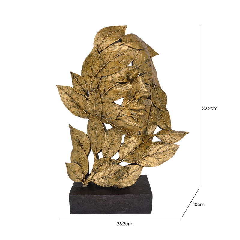 32.2cm Gold Polyresin Face and Leaf Figurine