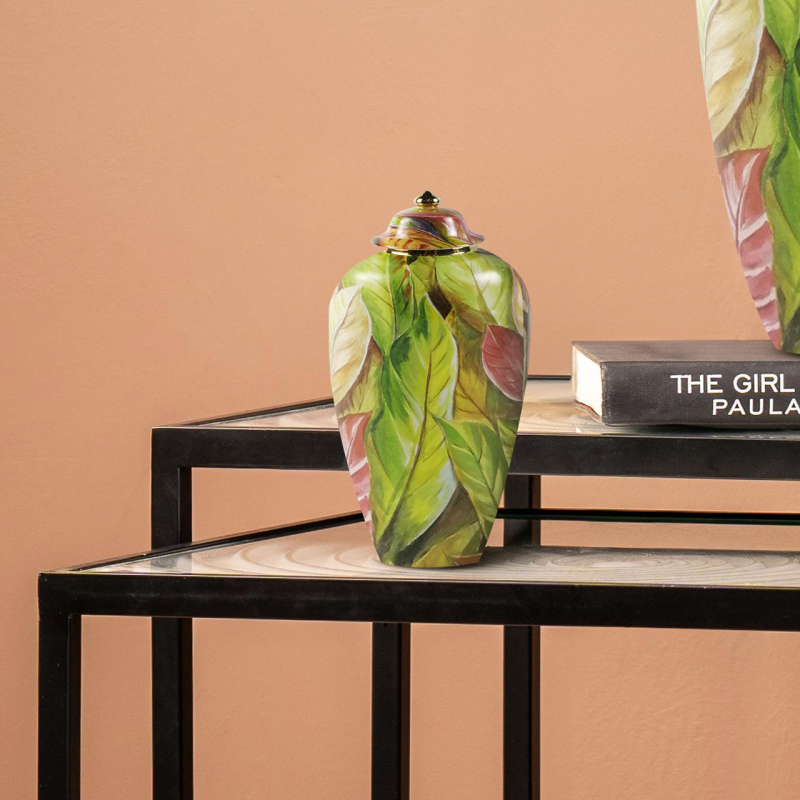 30.8cm Green and Pink Leaves Ginger Jar