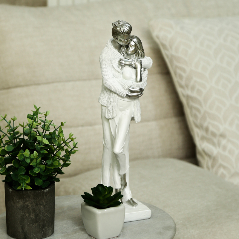 33.5cm White and Silver Standing Couple Sculpture
