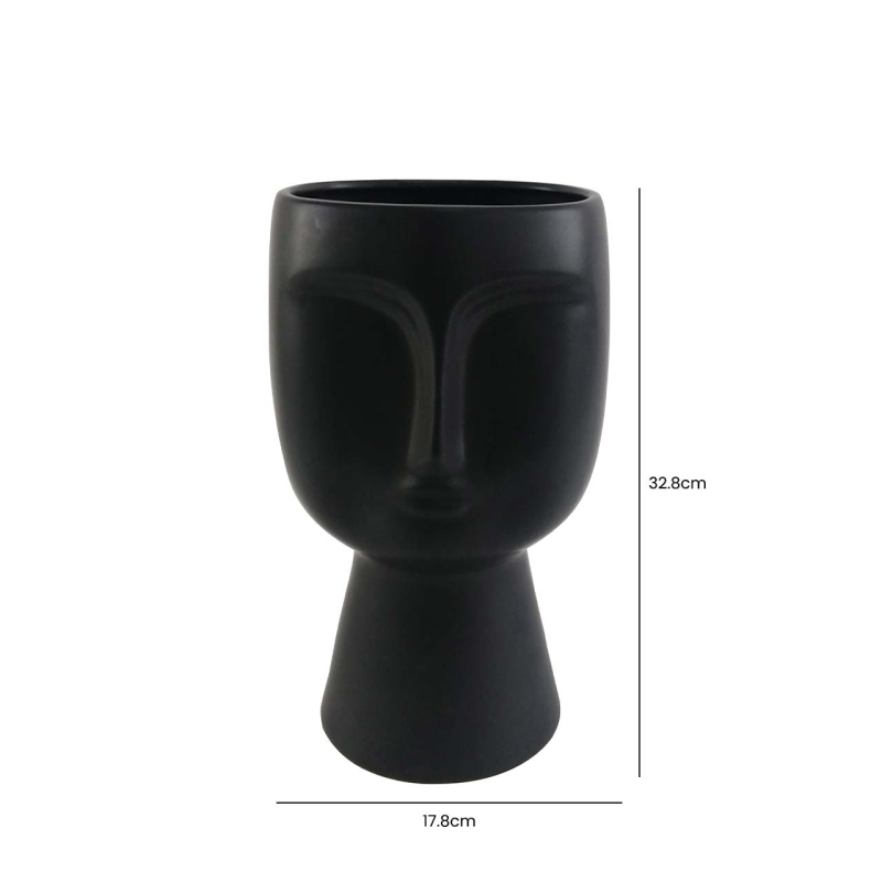 32.8cm Matte Black Face Design Ceramic Vase