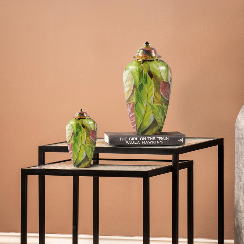 30.8cm Green and Pink Leaves Ginger Jar