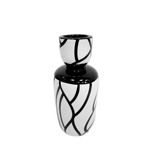 25cm White and Black Ceramic Vase