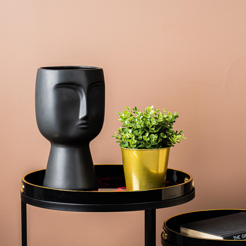 32.8cm Matte Black Face Design Ceramic Vase