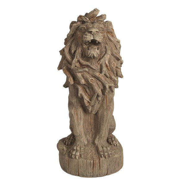 Wood Effect Sitting Lion Statue 43cm Tall