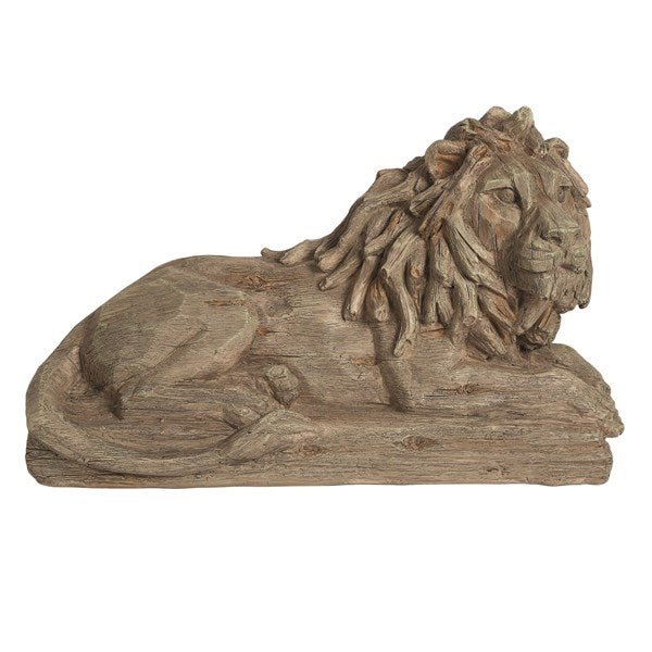 Wood Effect Lying Lion 23cm